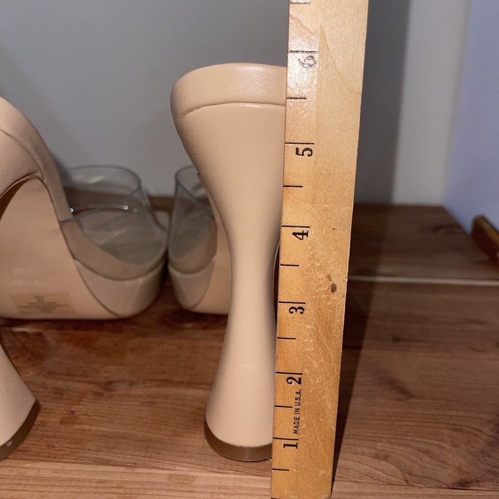 NIB Nine West PLATFORM Warm Blush Pink Ansel Faux Leather Clear Mules 10.5 - Picture 3 of 9